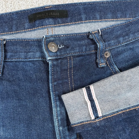Uniqlo Other - Uniqlo Mens 34x32 Selvedge Denim Slim Straight Stretch Blue Jeans